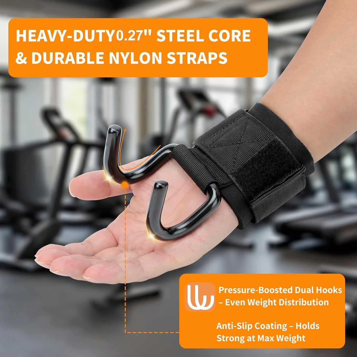 1 Pair Lifting Hooks & Padded Wrist Straps, Deadlift Grips for Weight Lifting, Pull-ups, Shrugs and Powerlifting