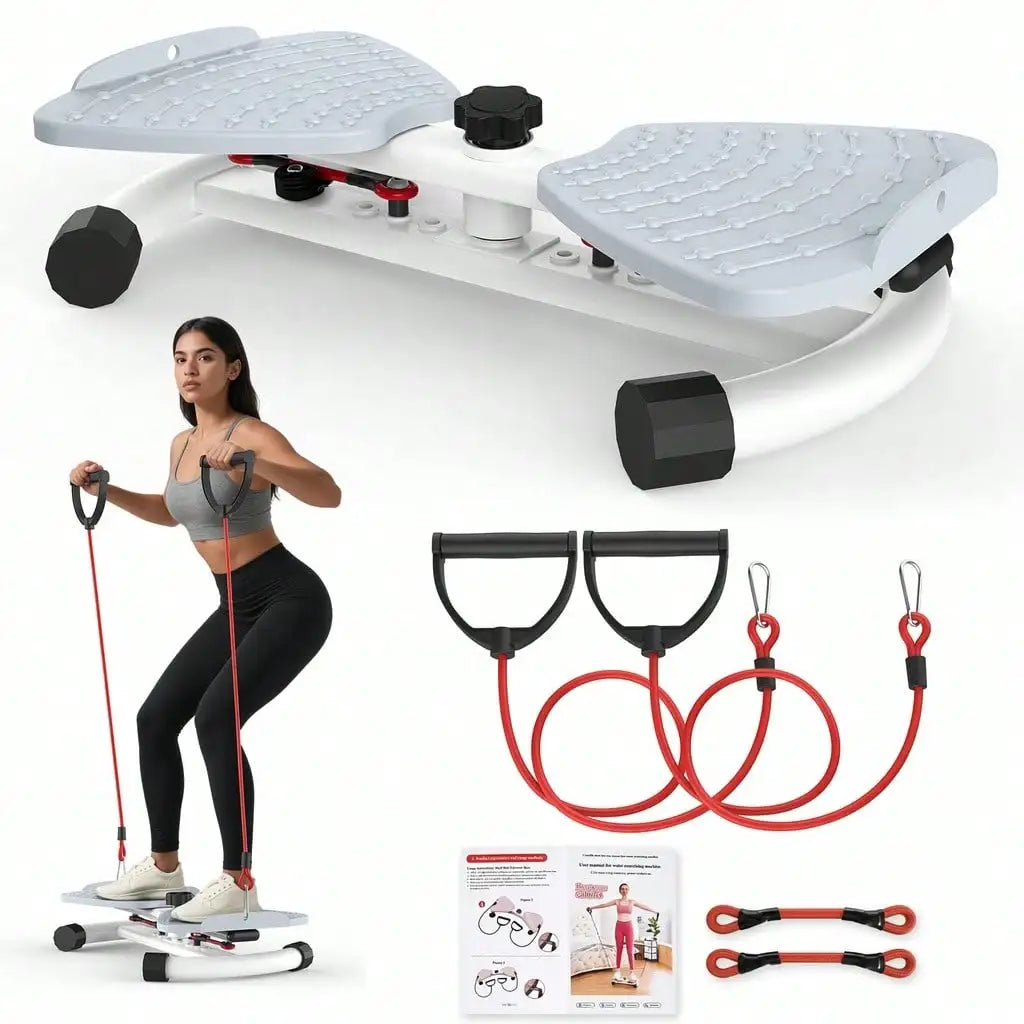 Adjustable‑Resistance Twist Stepper for Home Workout, Mini Stair Step Exercise Machine with Resistance Bands, Quiet Fitness Pedal Trainer for Legs, Hip, Waist & Full‑Body Training