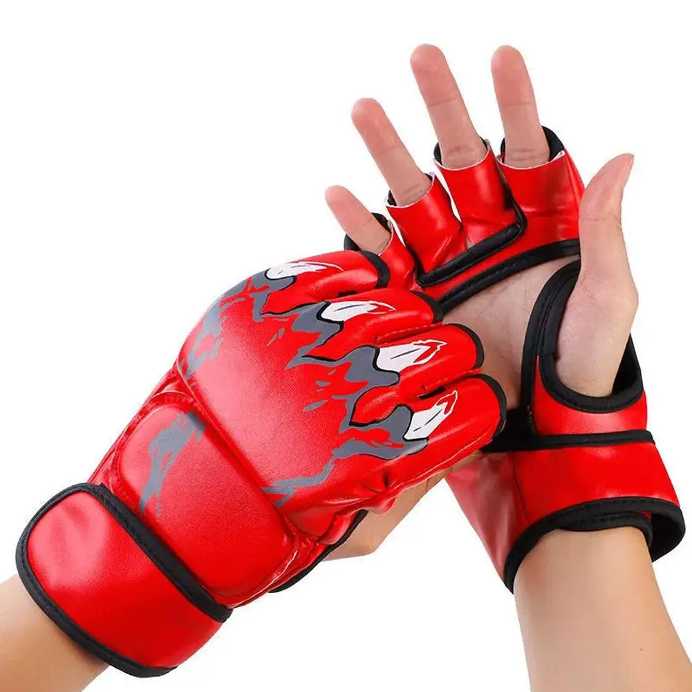Kick Boxing Gloves MMA Gloves Muay Thai Training Boxer Fight Equipment Half Mitts PU Leather Black Boxing Equipmen