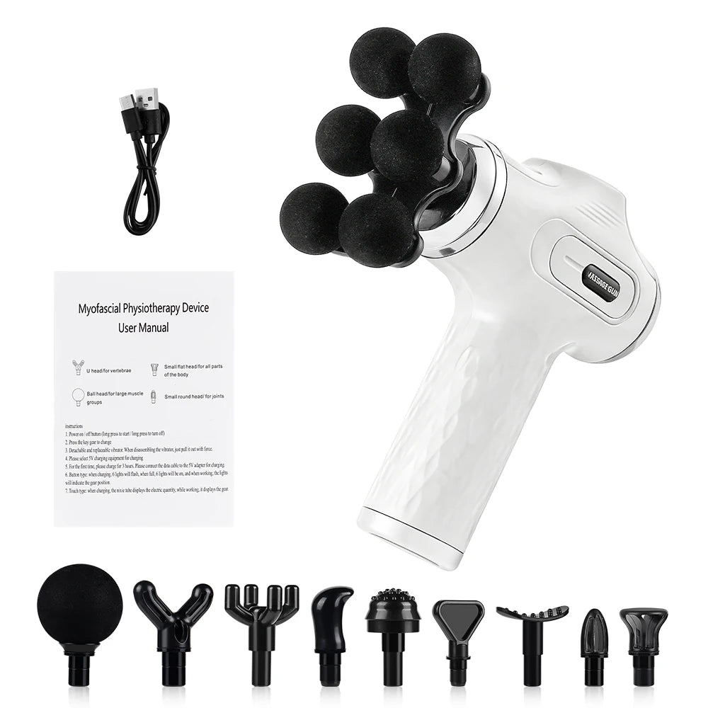 High Power Fascia Massage Gun Replaceable Massage Heads High-Frequency Vibration Body Massage Gun Full Body Muscle Relaxation