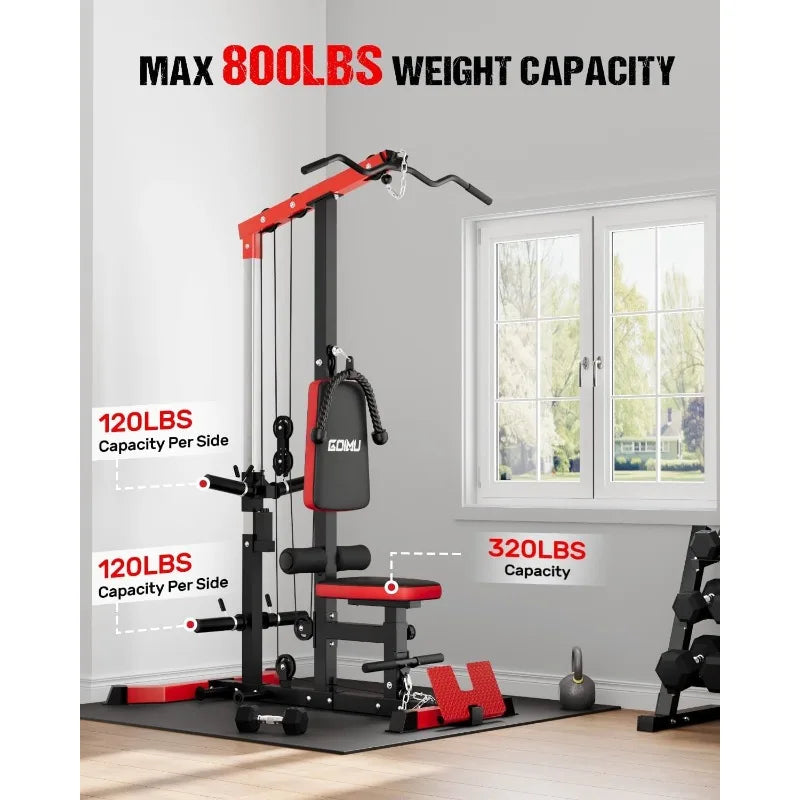 LS01 LAT Pulldown and Row Cable Machine with AB Crunch 3 in 1 Pulley Station for Home Gym