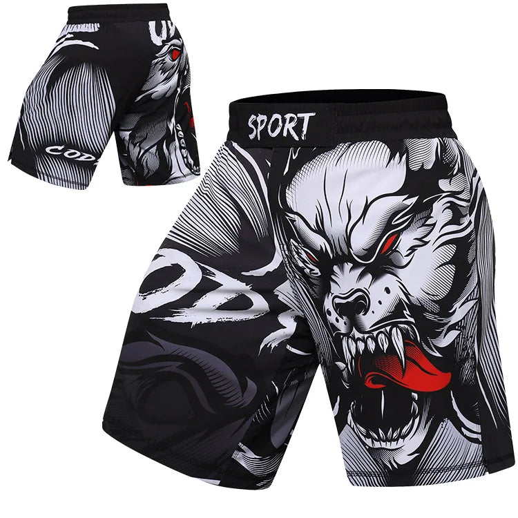 Men MMA Shorts Muay Thai Jiu Jitsu Training Shorts Animal Printed Elastic Waist Gym Fitness Male Boxing Clothes Custom Pattern