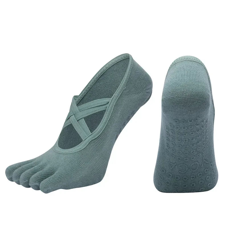 Yoga Socks Backless Breathable Bandage Low Cut Pilates Socks Women Silicone Anti-slip Five-Finger Gym Fitness Dance Sports Socks