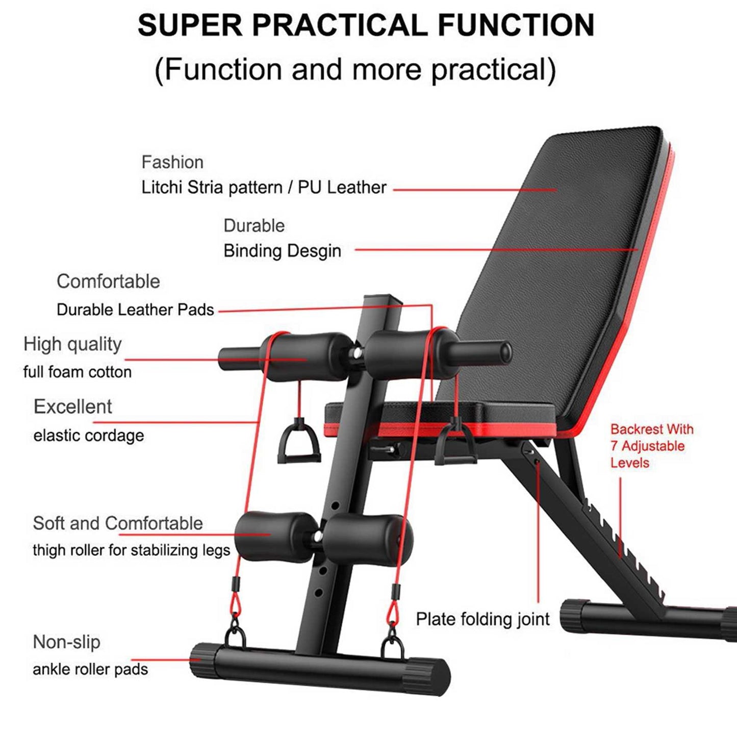 Adjustable Sit Up Incline Abs Bench Flat Fly Weight Press Fitness Rope