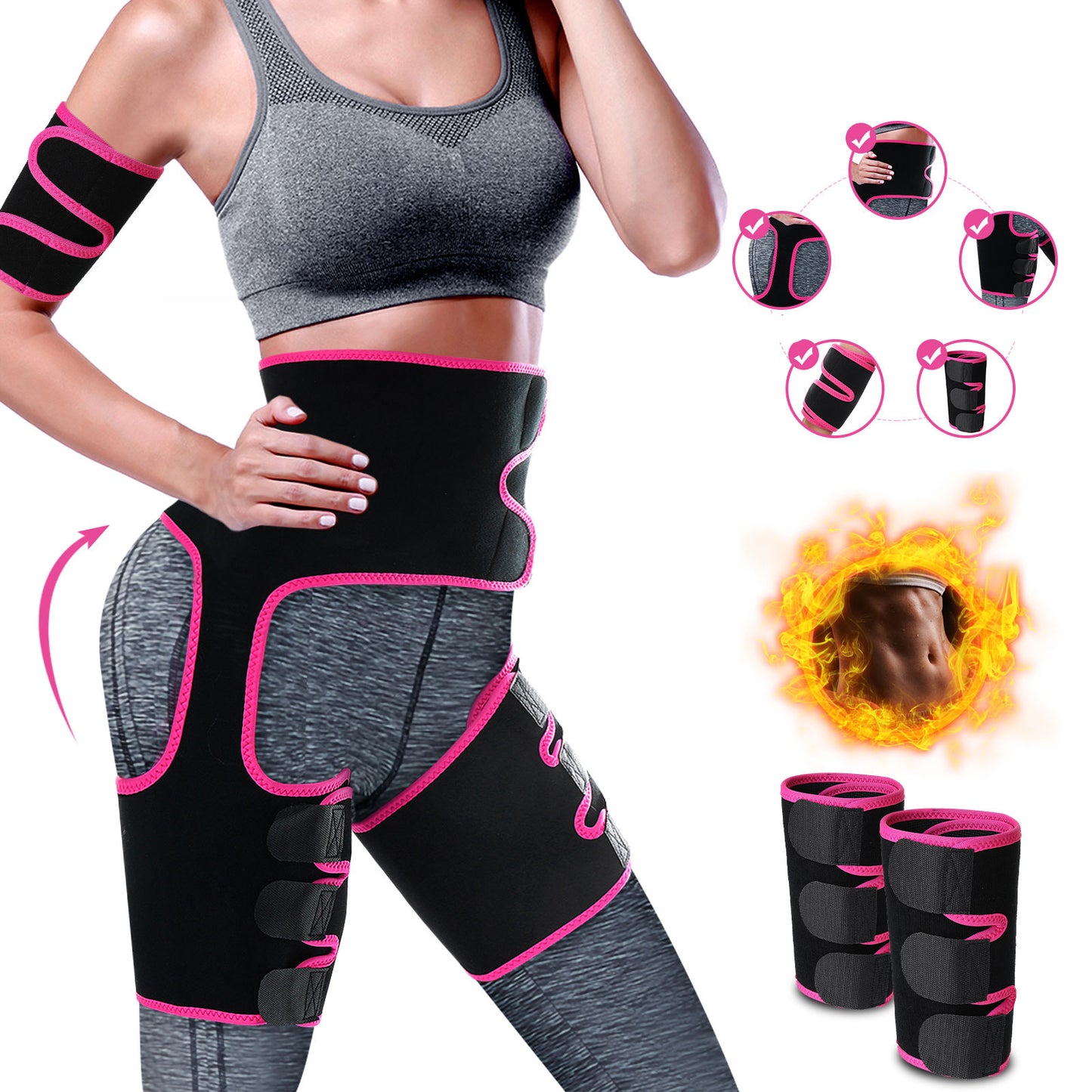 5-in-1 Waist Abdomen Belt Support Sweat Sauna Effect Neoprene Waist Trainer Butt Lifter Leg Arm Support Workout Fitness