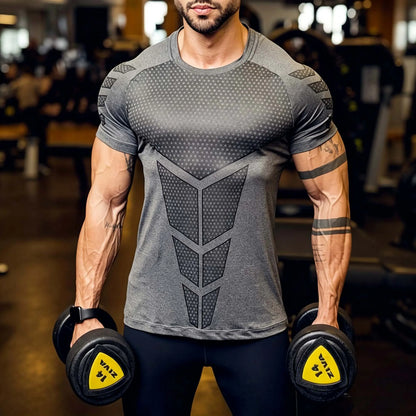 Men's Sports Casual Elastic Compression T-shirt, Printed Fitness Short Sleeve Top, Muscle-Highlighting Jogging Shirt