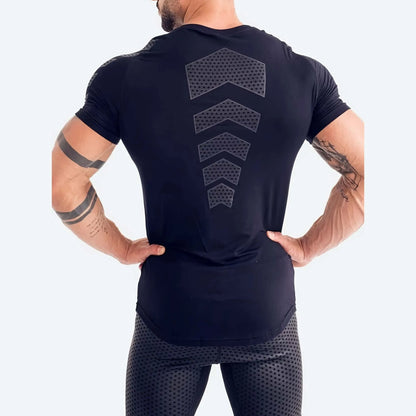 Men's Sports Casual Elastic Compression T-shirt, Printed Fitness Short Sleeve Top, Muscle-Highlighting Jogging Shirt