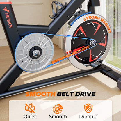 MERACH Exercise Bike S38 Indoor Cycling Magnetic Resistance Exclusive App 300lbs Capacity Comfortable Seat for Home&Weight Loss