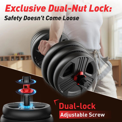 FITPLAM Adjustable 5 in 1 Free Weights Set, 20/35/45/70/90LB Dumbbell Set, Convertible to Barbell Kettlebell Push Up Stand