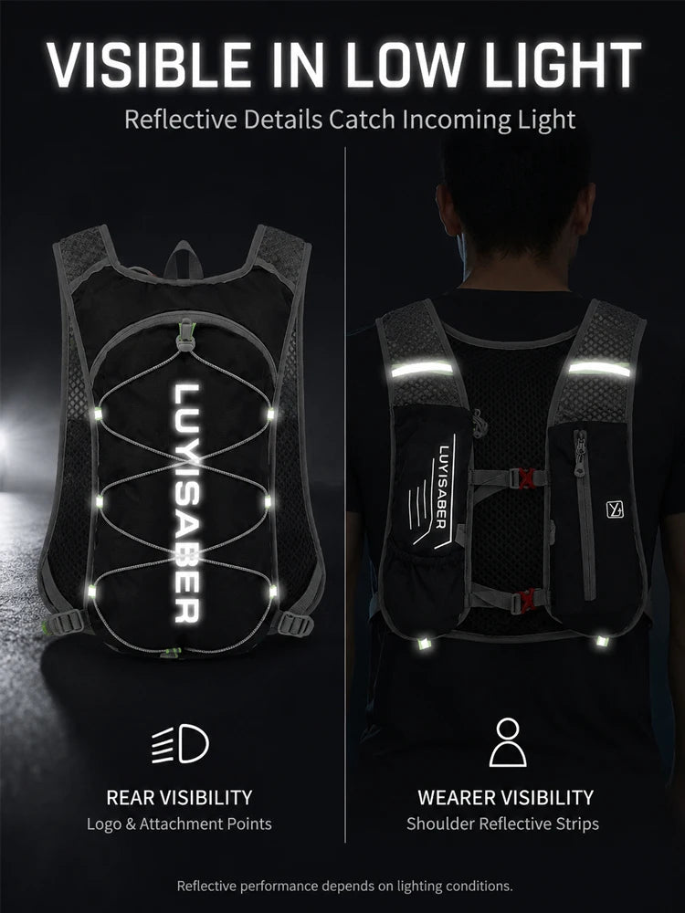 Lightweight Cycling Hydration Backpack Reflective Running Vest Water Resistant Trail Pack for Hiking Marathon Men Women
