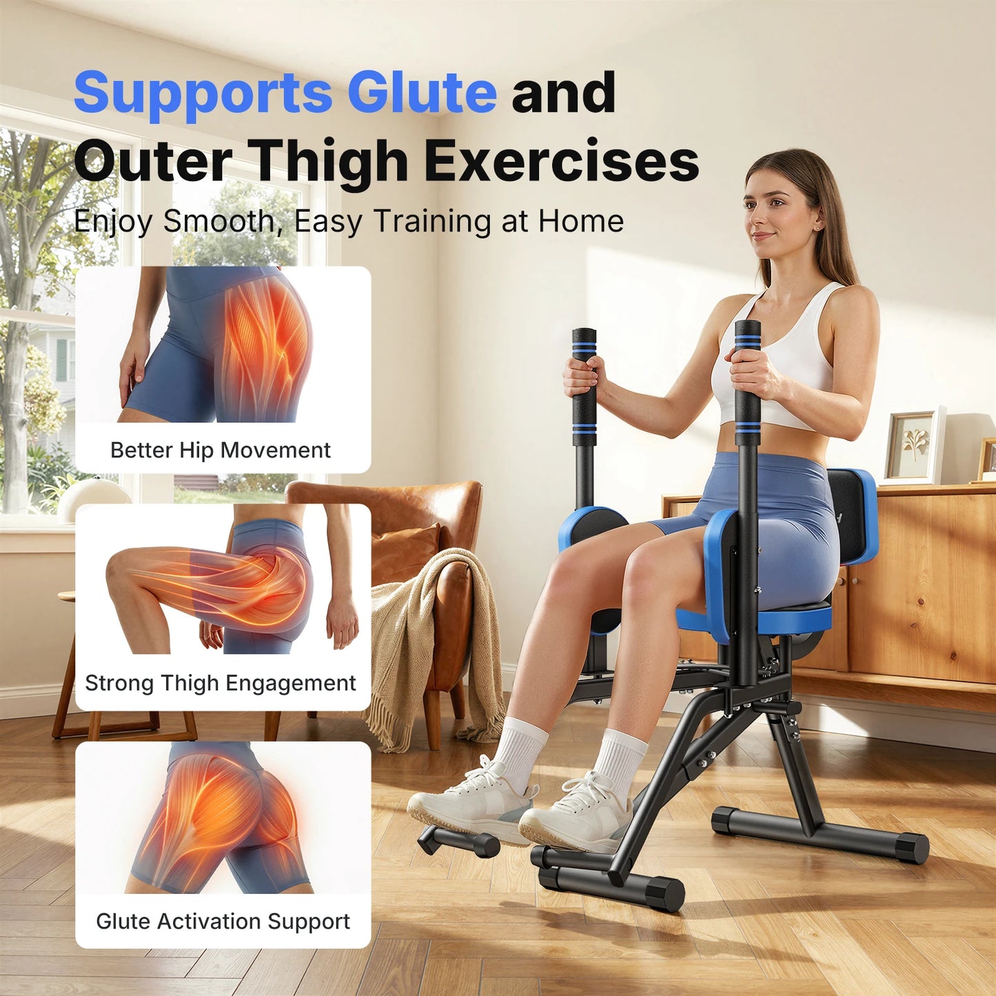 MERACH Hip Abductor Butt Toning Leg Adductor Trainer Machine Adjustable Resistance Glute & Inner Thigh Workout Equipment for Home Gym Leg Workout and Booty Builder with Bands and Dual Foot Bar 360° Rotating Leg Pads for Wome