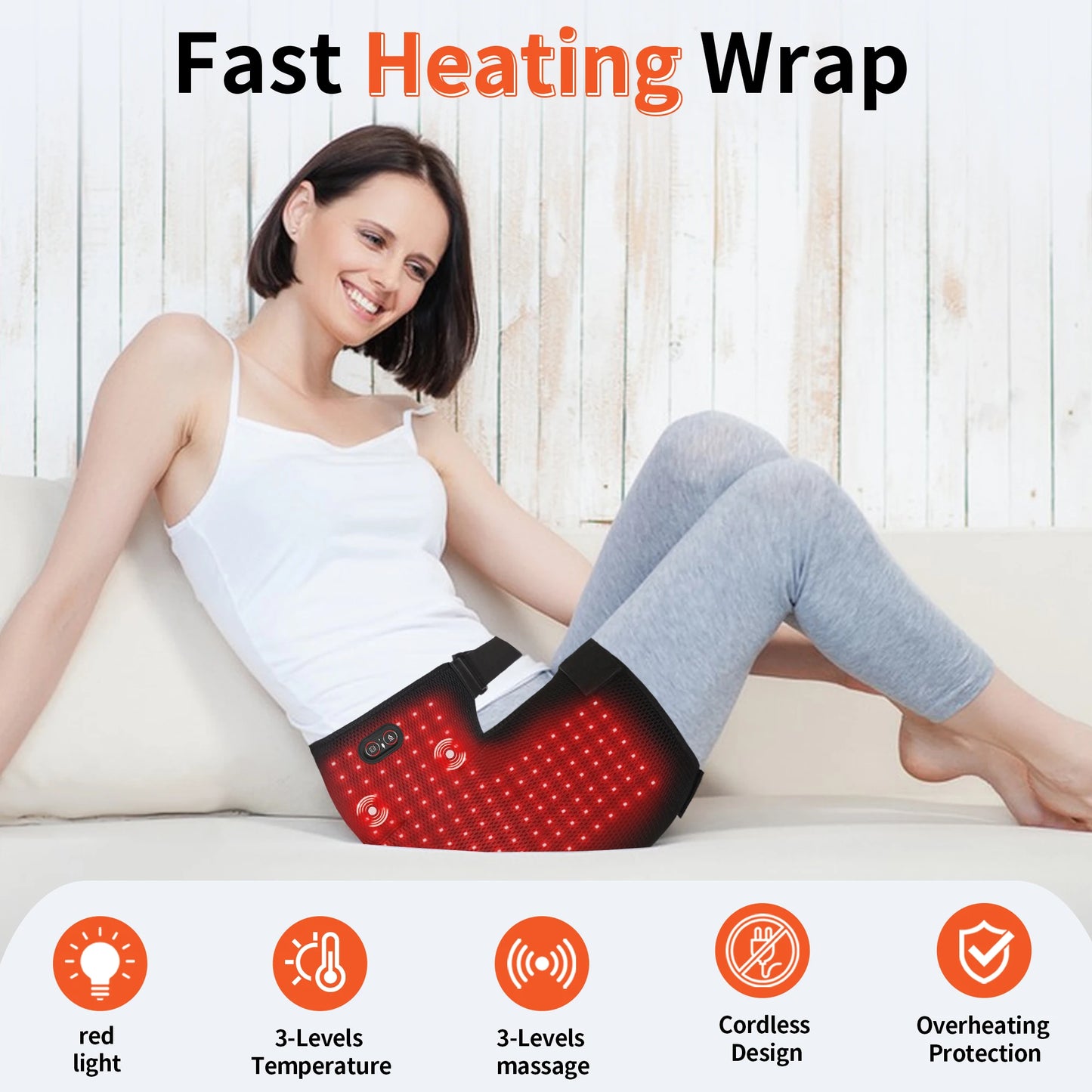 Red Light Therapy Hip Wrap with 112 LED Beads Heating Pad and Vibration Massage, Cordless Rechargeable Wearable Hip Thigh Waist Care Belt with 5000mAh Battery, 3 Levels Temperature & Massage Modes, Portable Relaxation Device