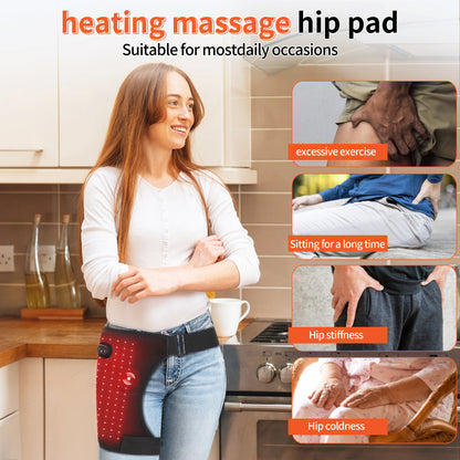 Red Light Therapy Hip Wrap with 112 LED Beads Heating Pad and Vibration Massage, Cordless Rechargeable Wearable Hip Thigh Waist Care Belt with 5000mAh Battery, 3 Levels Temperature & Massage Modes, Portable Relaxation Device