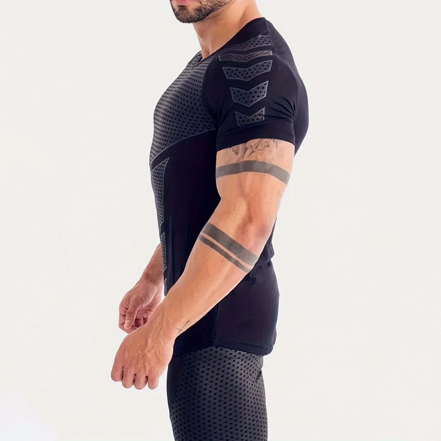 Men's Sports Casual Elastic Compression T-shirt, Printed Fitness Short Sleeve Top, Muscle-Highlighting Jogging Shirt