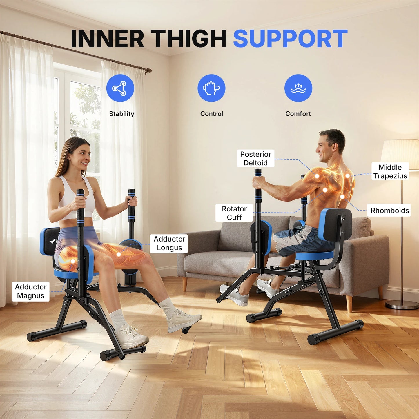 MERACH Hip Abductor Butt Toning Leg Adductor Trainer Machine Adjustable Resistance Glute & Inner Thigh Workout Equipment for Home Gym Leg Workout and Booty Builder with Bands and Dual Foot Bar 360° Rotating Leg Pads for Wome