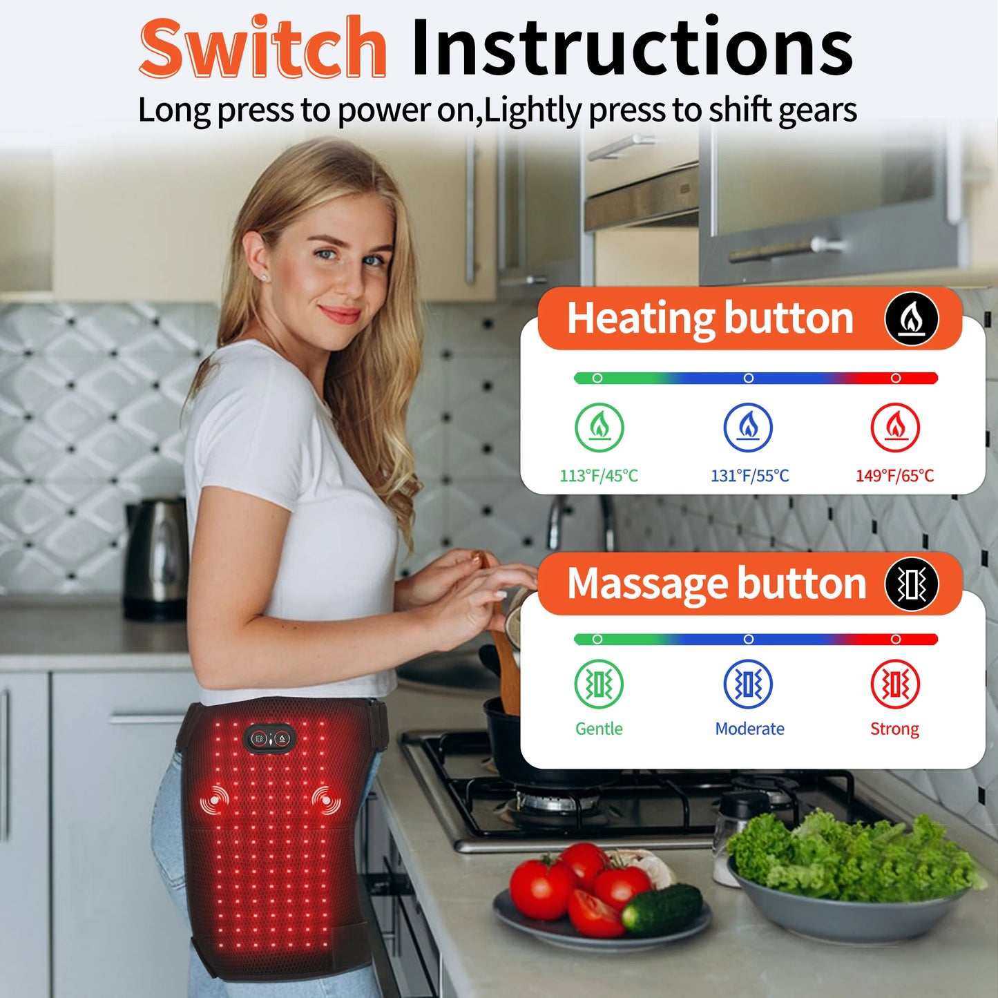 Red Light Therapy Hip Wrap with 112 LED Beads Heating Pad and Vibration Massage, Cordless Rechargeable Wearable Hip Thigh Waist Care Belt with 5000mAh Battery, 3 Levels Temperature & Massage Modes, Portable Relaxation Device