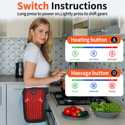 Red Light Therapy Hip Wrap with 112 LED Beads Heating Pad and Vibration Massage, Cordless Rechargeable Wearable Hip Thigh Waist Care Belt with 5000mAh Battery, 3 Levels Temperature & Massage Modes, Portable Relaxation Device