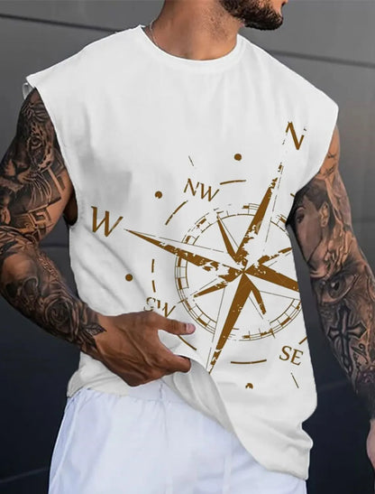 Men's Bottom Shirt Pattern Boat Rudder O Neck 3D Outdoor Street Sleeveless Printed Clothing Athletic Casual Big & Tall Tank Top