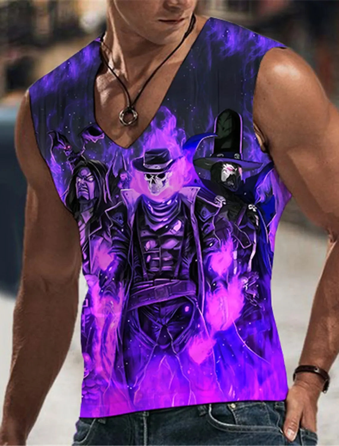 Hellfire Skull Cold Hd 3D Printed Men's and Women's T-Shirts Four Seasons Sports Sleeveless V-Neck Vest Oversized Men's Tops