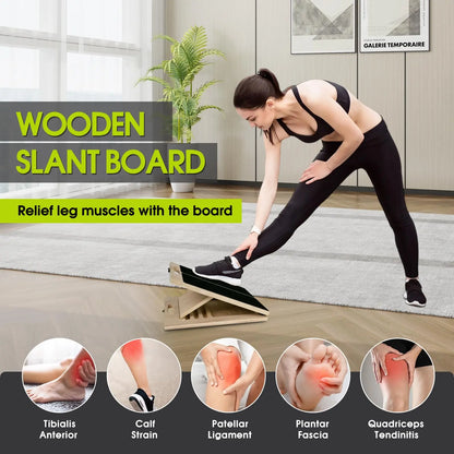 2 in 1 Wooden Balance Board & Calf Stretcher Slant Board, Adjustable Incline Ankle Stretch Board, Anti-Slip Wobble Board , Foot Heel Stretch, Leg Strength Training