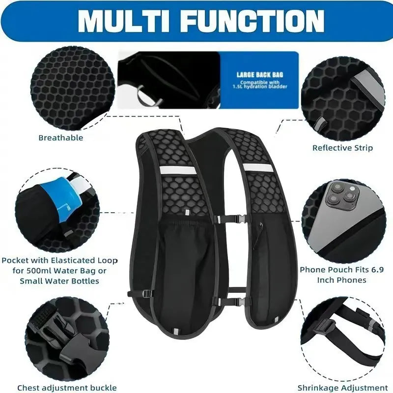 Running Hydration Vest for Women and Men, Water-Resistant, Breathable, Backpack for Runs, Hiking, Cycling, Trails, Marathons