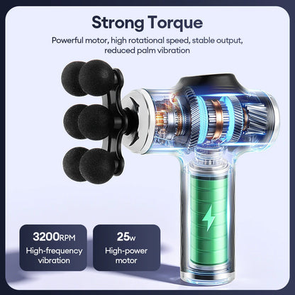 Mini 6-Heads Fascia Gun 38 Level High Frequency Vibration Body Massage Gun Muscle Relaxation Shoulde Waist Back Leg Arm Massager
