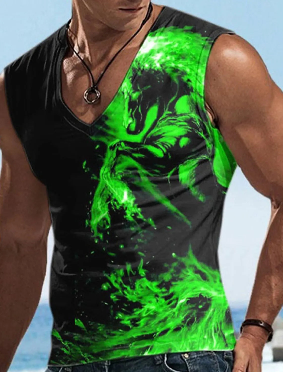 Hellfire Skull Cold Hd 3D Printed Men's and Women's T-Shirts Four Seasons Sports Sleeveless V-Neck Vest Oversized Men's Tops