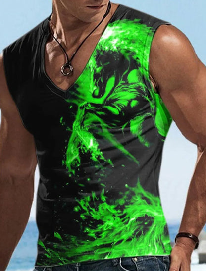 Hellfire Skull Cold Hd 3D Printed Men's and Women's T-Shirts Four Seasons Sports Sleeveless V-Neck Vest Oversized Men's Tops