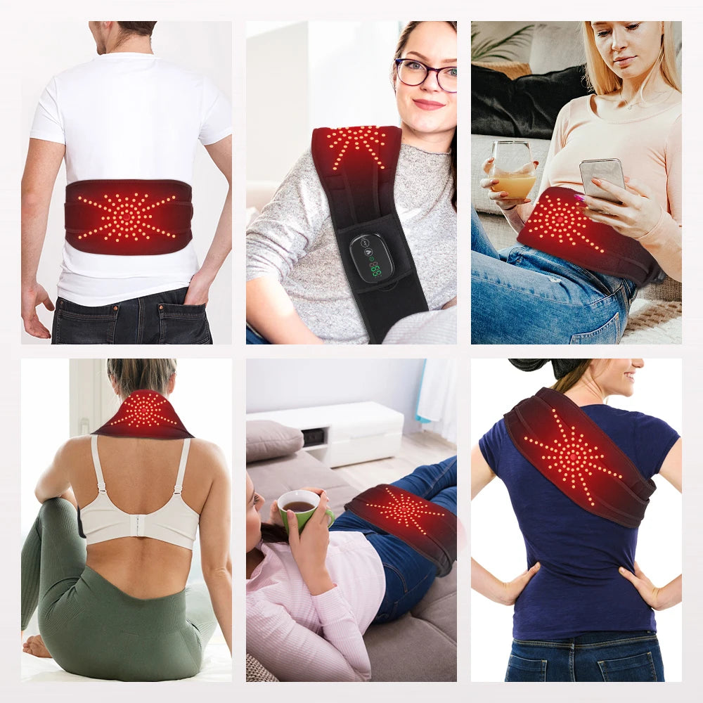 Rechargeable Heated Massage Belt 102pcs Red Light Beads Dual Motor Vibration Electric Heating Waist Massager with Extend Belt