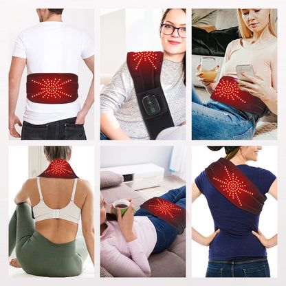 Rechargeable Heated Massage Belt 102pcs Red Light Beads Dual Motor Vibration Electric Heating Waist Massager with Extend Belt