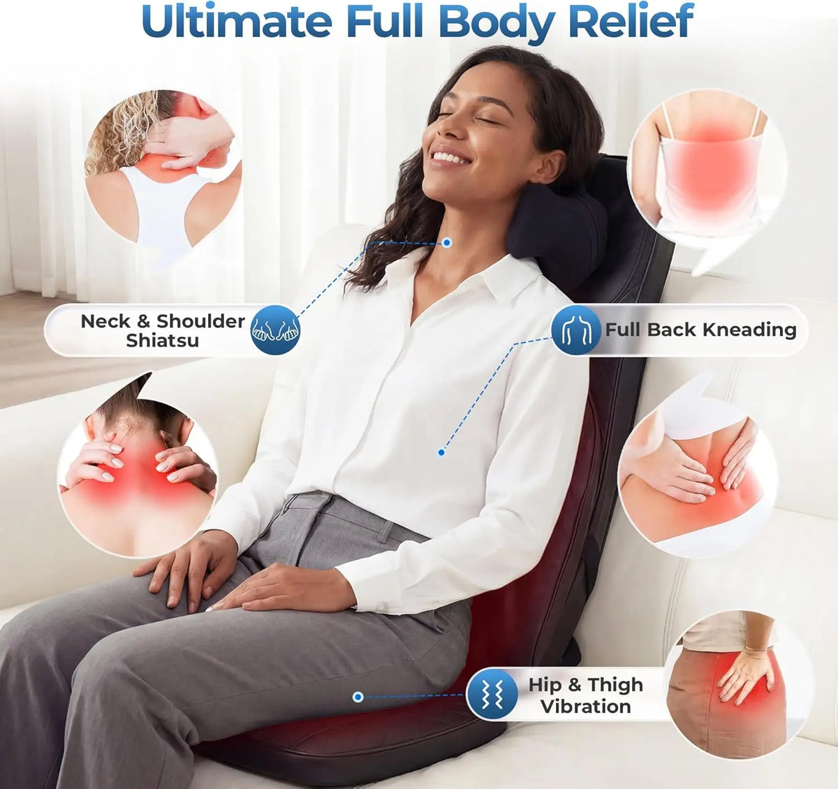 Portable Full Body Massage Chair Pad Shiatsu Kneading Seat with Heat And Compression for Neck Back Shoulder UL Adapter Included Shiatsu Neck Back Massager with Heat, Adjustable Massage Chair Pad Back Support Massage Seat Cush