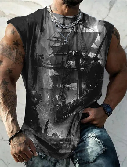 Men's Fitness Clothing 3D Phoenix Printed Sleeveless Shirt Running Sports Undershirt Mens Quick-Drying Bodybuilding Bottom Shirt
