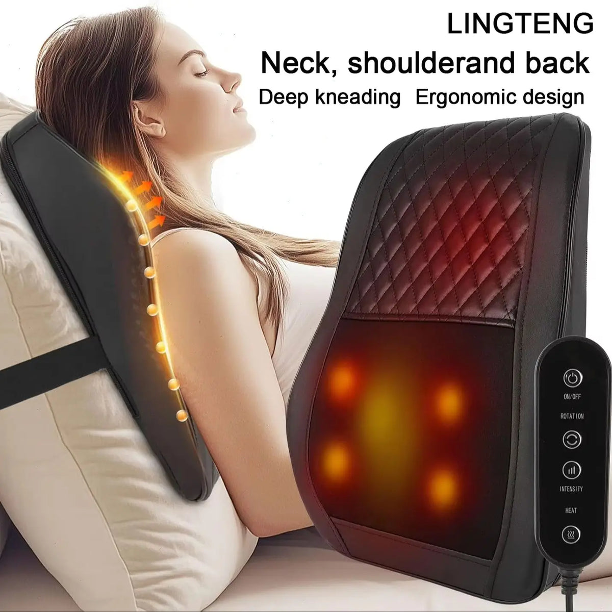 LINGTENG Heat Therapy + 3D Kneading Back Massager, Fits the Curves of Your Neck, Shoulders, Back, and Legs, 2500mAh Lithium Battery with USB Charging, Long-Lasting Power. Perfect for Office Workers and Elders, an Ideal Christ