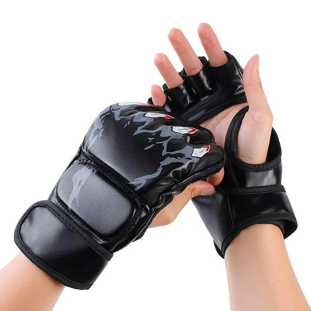 Kick Boxing Gloves MMA Gloves Muay Thai Training Boxer Fight Equipment Half Mitts PU Leather Black Boxing Equipmen