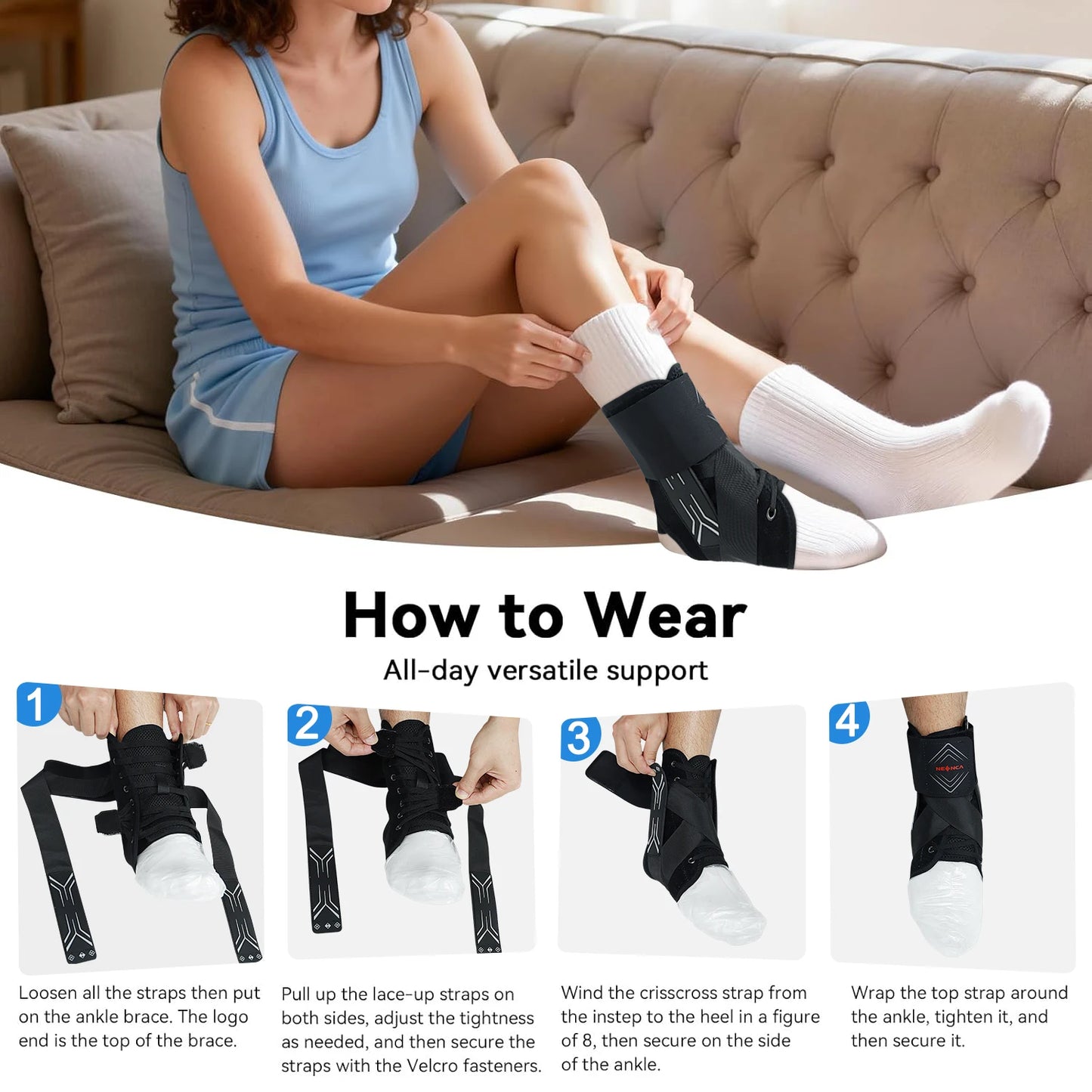 NEENCA Ankle Brace for Sprained Ankle, Quick Lace Up Ankle Support for Women Men Ankle Stabilizer Injury Recover Running Sports