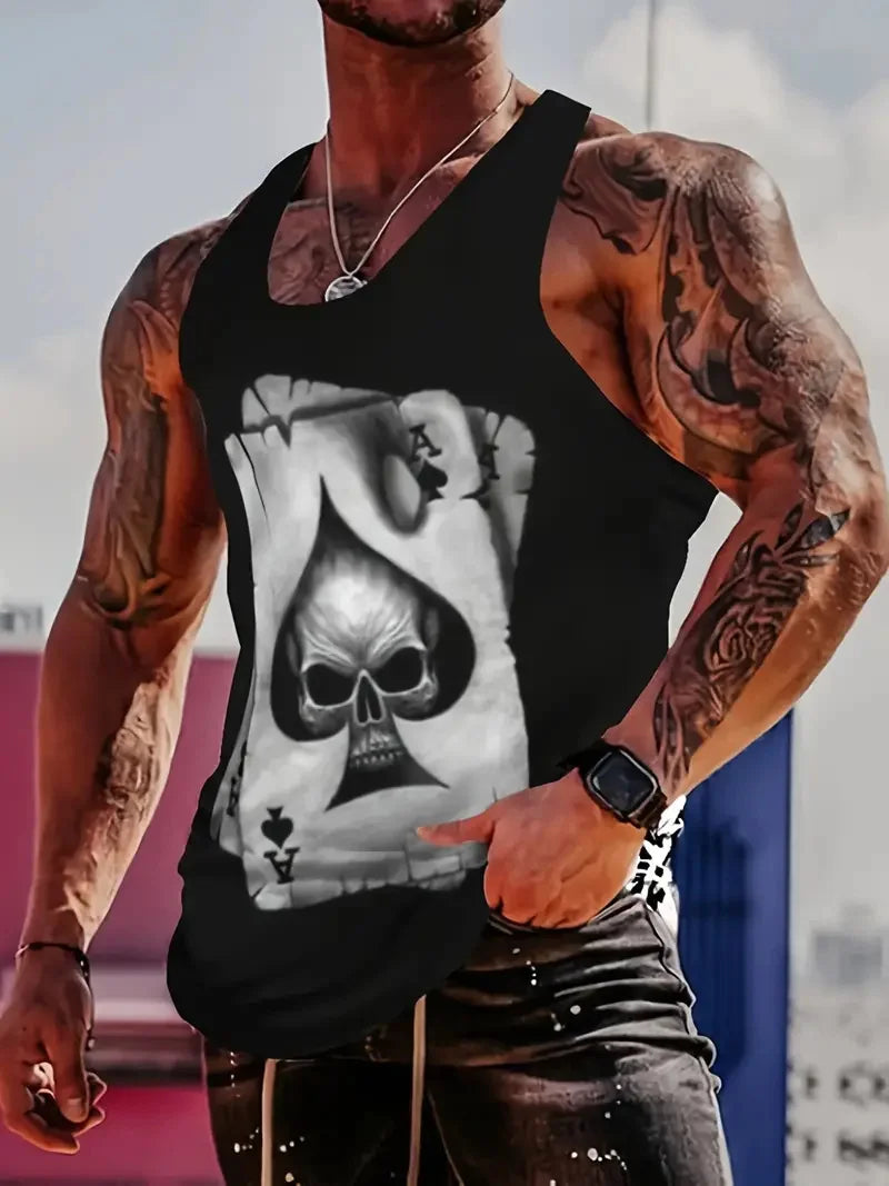 3D Skull Print Round Neck Summer Adult Men's Vest Clothing Basketball Sleeveless Outdoor Sports Gym Breathable Sleeveless Vest