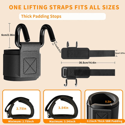 1 Pair Lifting Hooks & Padded Wrist Straps, Deadlift Grips for Weight Lifting, Pull-ups, Shrugs and Powerlifting
