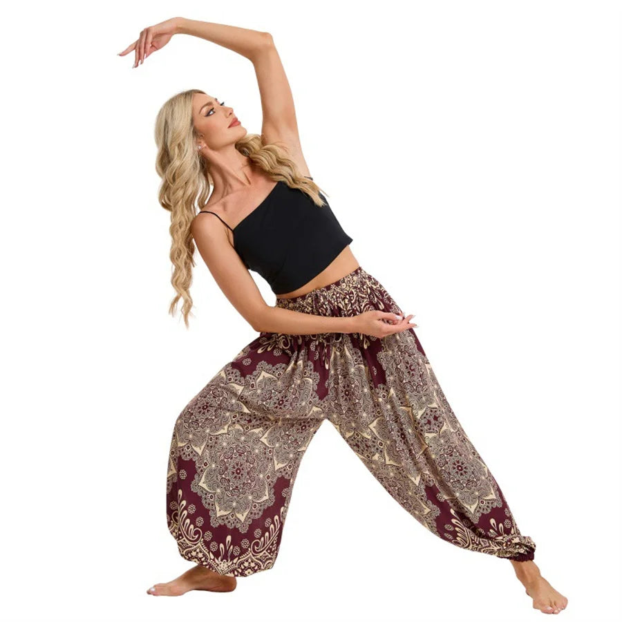 Boho Yoga Pants Women Hippie Harem Printed Dyeing High Waisted Wear Pantalone De Mujer Cintura Alta Calca Feminina Beach