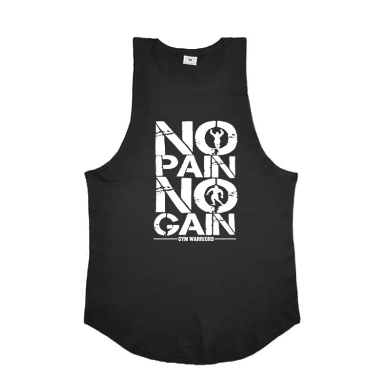 Muscle Summer No Pain No Gain Quick Dry Bodybuilding Stringer Tank Top Men Fitness Sleeveless Shirts Y Back Gym Running Clothing