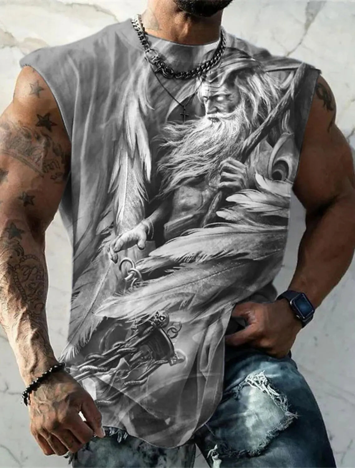 Men's Bottom Shirt Pattern Boat Rudder O Neck 3D Outdoor Street Sleeveless Printed Clothing Athletic Casual Big & Tall Tank Top