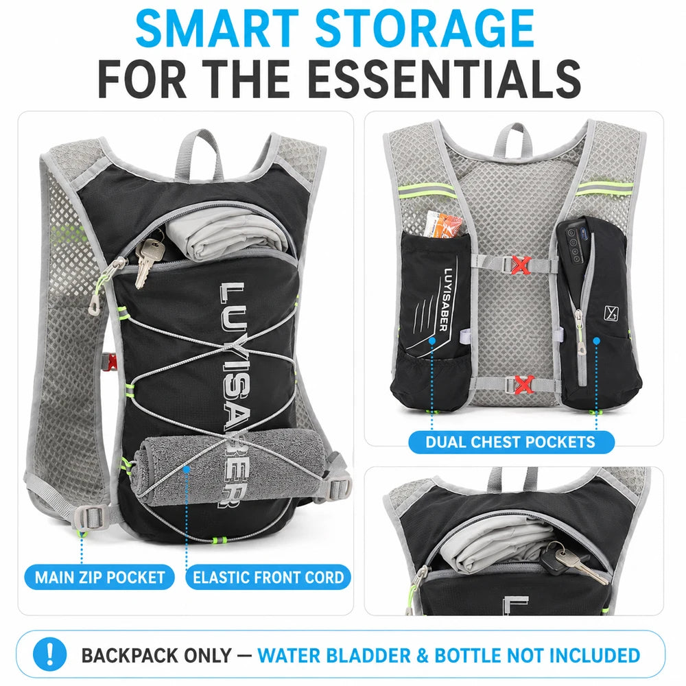 Lightweight Cycling Hydration Backpack Reflective Running Vest Water Resistant Trail Pack for Hiking Marathon Men Women