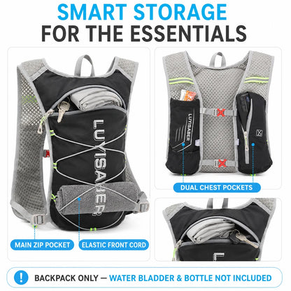 Lightweight Cycling Hydration Backpack Reflective Running Vest Water Resistant Trail Pack for Hiking Marathon Men Women