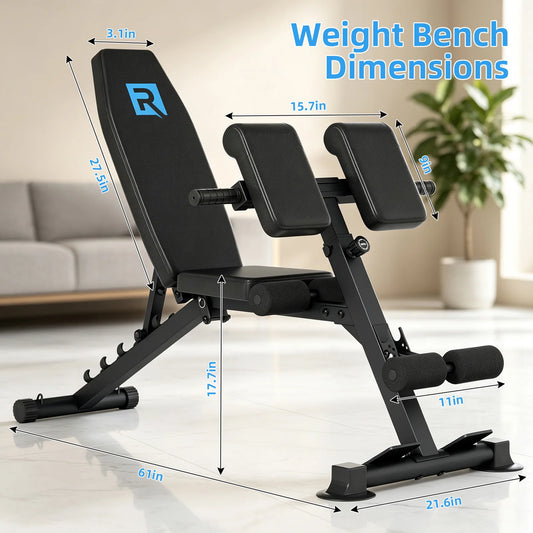 5mm Thick Square Steel Triangular Frame Workout Bench, 330LBS User Weight Limit Adjustable Fitness Bench with Suction Anti-Slip Feet for Home Strength Training