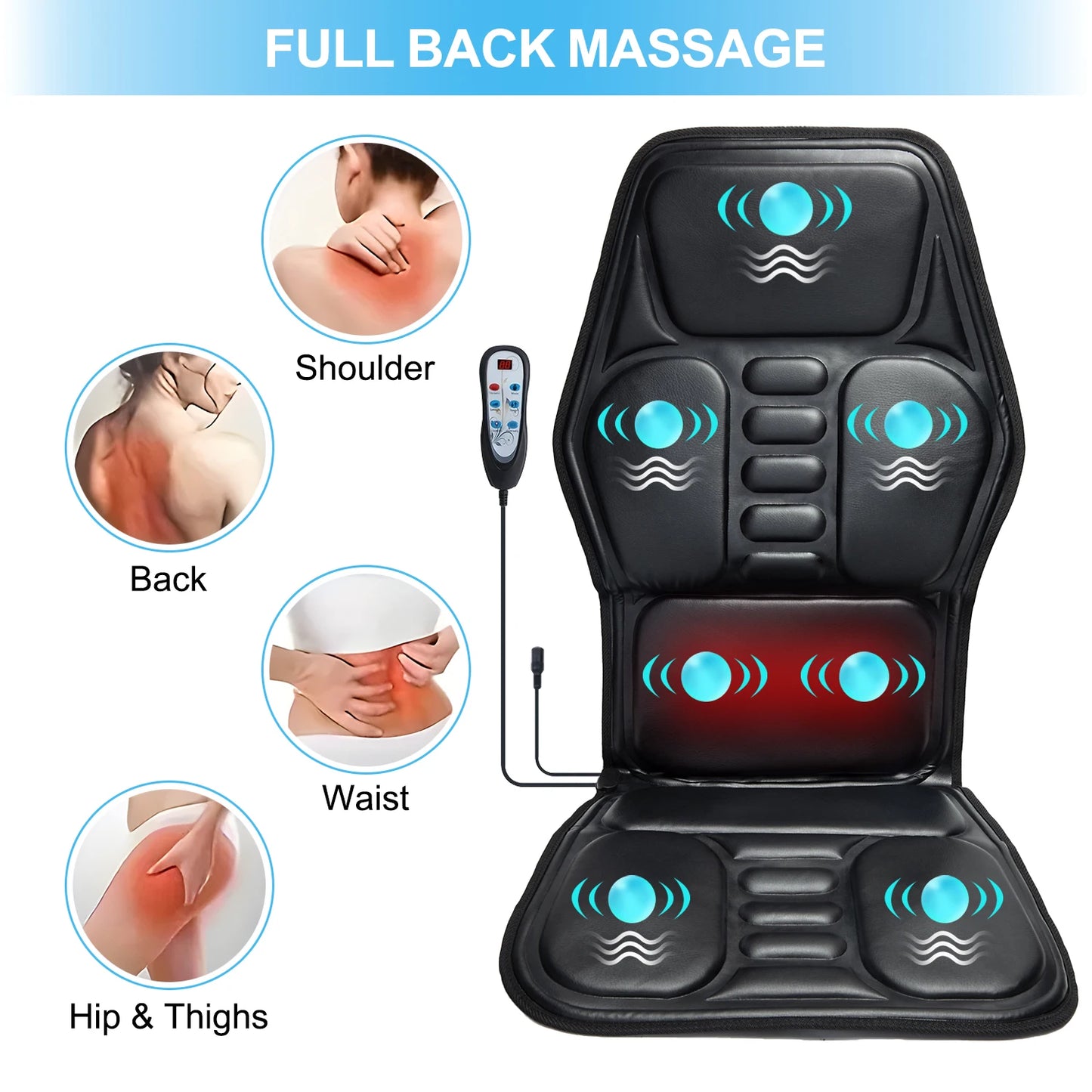 Massage Chair Pad with Heat, Back Massager Seat Cushion with 9 Modes for Pain Relief, Massage Pad for Office Home Car Relaxtion