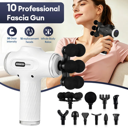 Mini 6-Heads Fascia Gun 38 Level High Frequency Vibration Body Massage Gun Muscle Relaxation Shoulde Waist Back Leg Arm Massager