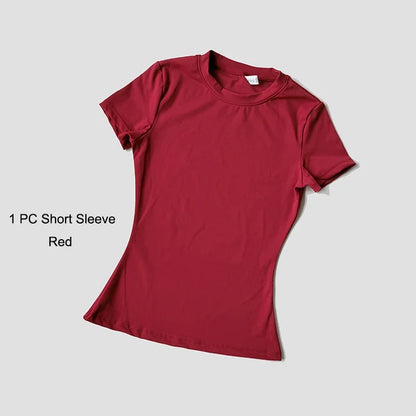 Yoga Set Women Sportswear Workout Clothes Athletic Wear Gym Legging Fitness Crop Top Short Sleeves Sports Suit
