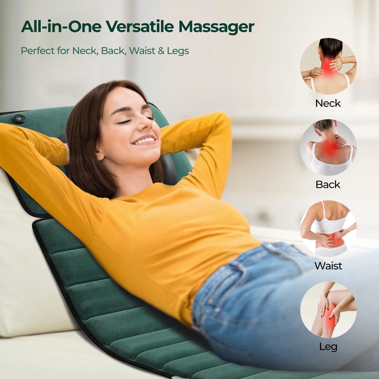 Full Body Massage Mat with Heat, Detachable Massager Pad for Deep Tissue Pain Relief, 10 Vibrating Motors for Relaxation at Home or Office