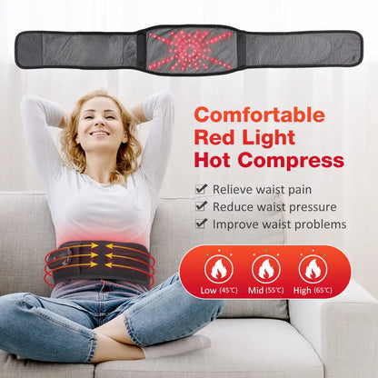 Rechargeable Heated Massage Belt 102pcs Red Light Beads Dual Motor Vibration Electric Heating Waist Massager with Extend Belt