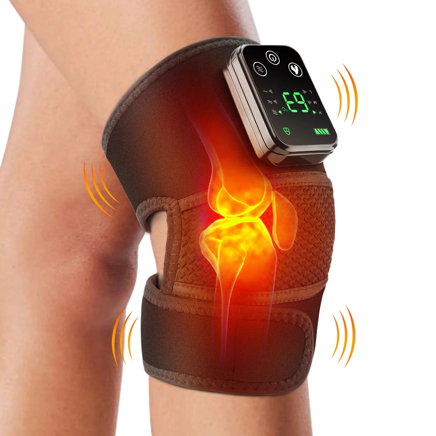 Cordless Knee Massager with Heat Vibration for Pain Relief, Electric Heated Knee Brace with 3 Heat Levels and 3 Massage Mode, 3 in 1 Shoulder Knee Elbow