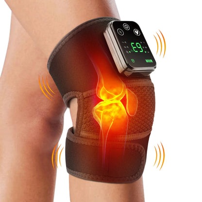 Cordless Knee Massager with Heat Vibration for Pain Relief, Electric Heated Knee Brace with 3 Heat Levels and 3 Massage Mode, 3 in 1 Shoulder Knee Elbow
